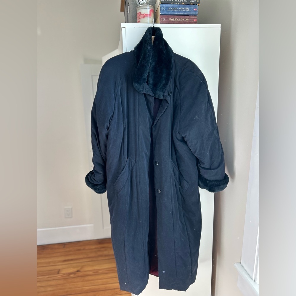 Vintage Blue Jones New York Parka Fur trims Mob Wife Vibes - Picture 4 of 5